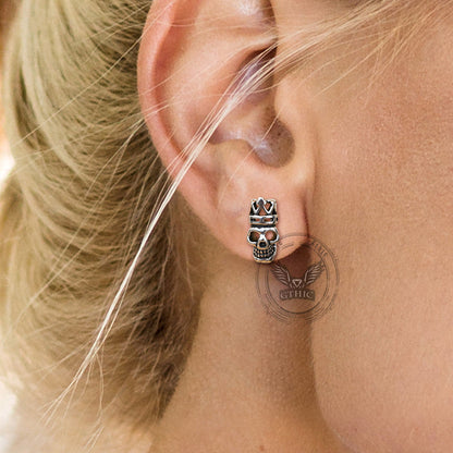 Gothic Crown Skull Head Stainless Steel Stud Earrings