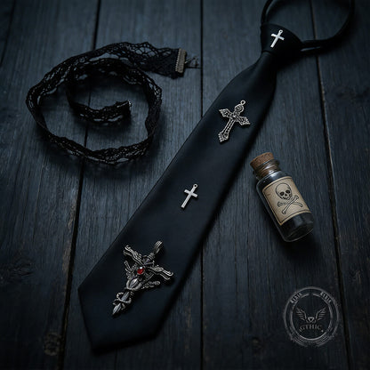 Gothic Dragon Cross Titanium Shirt Tie