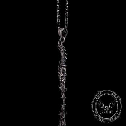 Gothic Dragon Dagger Knife Sterling Silver Pendant