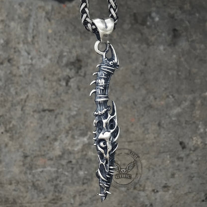 Gothic Dragon Dagger Knife Sterling Silver Pendant