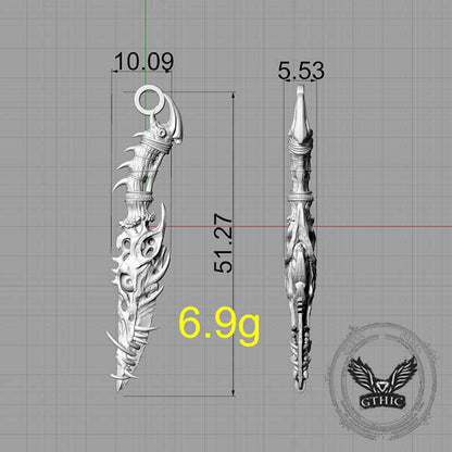 Gothic Dragon Dagger Knife Sterling Silver Pendant