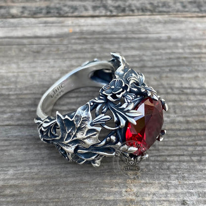 Gothic Pattern Zircon-set Sterling Silver Ring