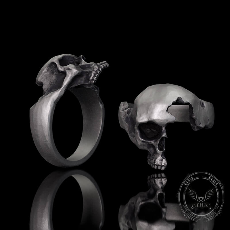 Gothic Half Skull Face Sterling Silver Ring