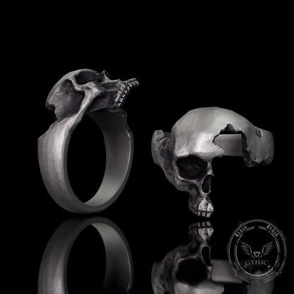 Gothic Half Skull Face Sterling Silver Ring