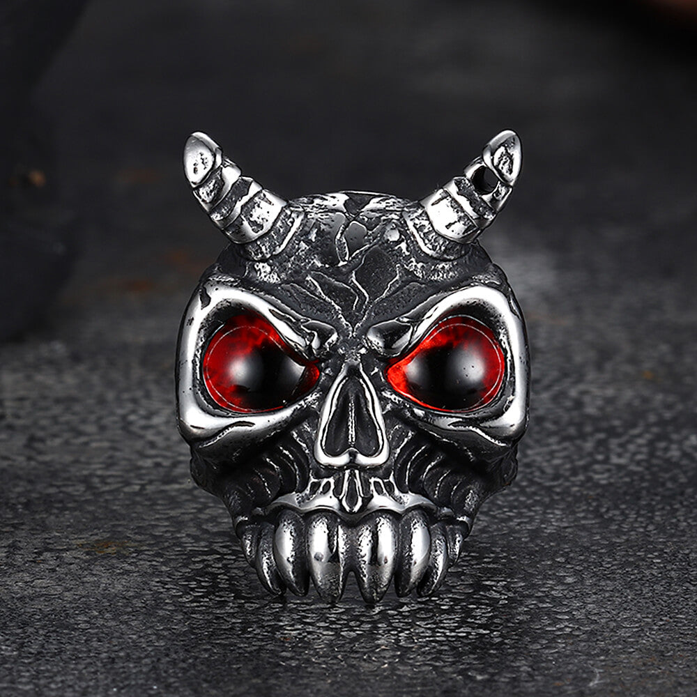 Gothic Horn Skull Devil Eye Stainless Steel Ring