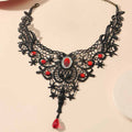 Gothic Lace Ruby Alloy Choker Necklace