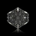 Gothic Pattern Sterling Silver Open Ring