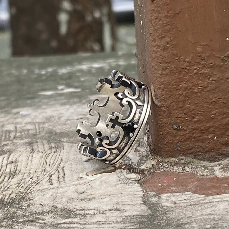 Gothic Roman Gemstone Crown Sterling Silver Ring