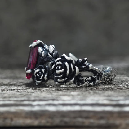 Gothic Rose Red Gemstone Sterling Silver Ring