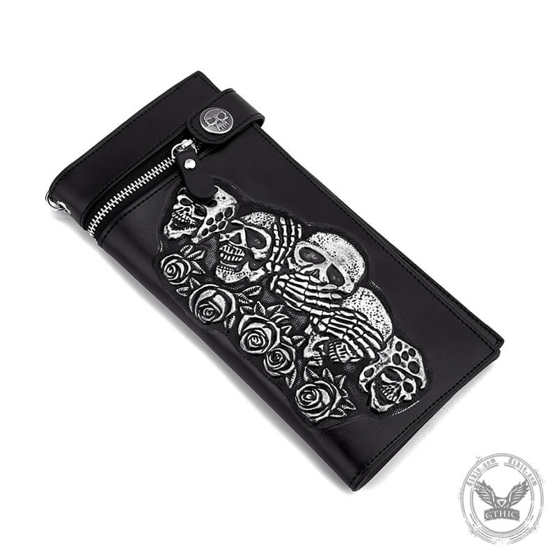 Gothic Rose Skull Bifold Leather Chain Wallet