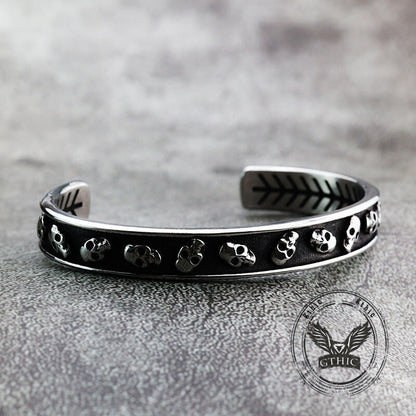 Gothic Skull Fishbone Stainless Steel Open Bracelet