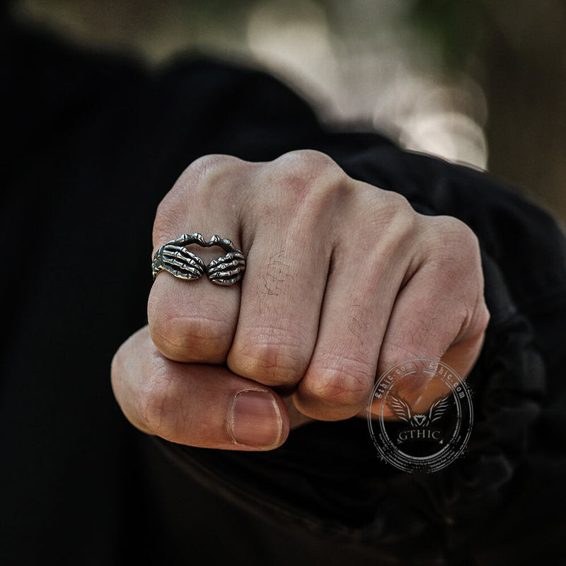 Gothic Skull Hand Heart Shaped Stainless Steel Ring
