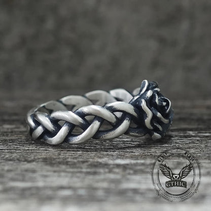 Gothic Skull Hand Holding Rose Sterling Silver Ring