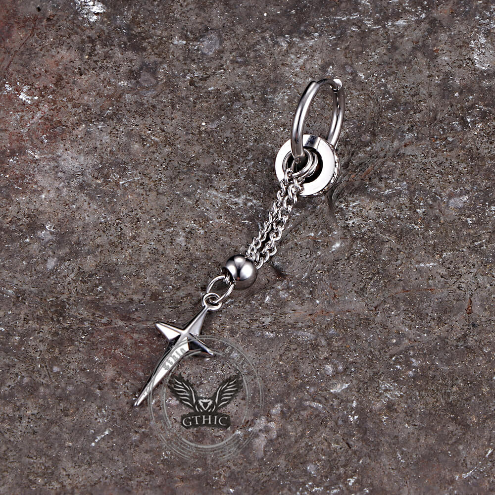 Gothic Star Tassel Chain Stainless Steel Drop Earrings