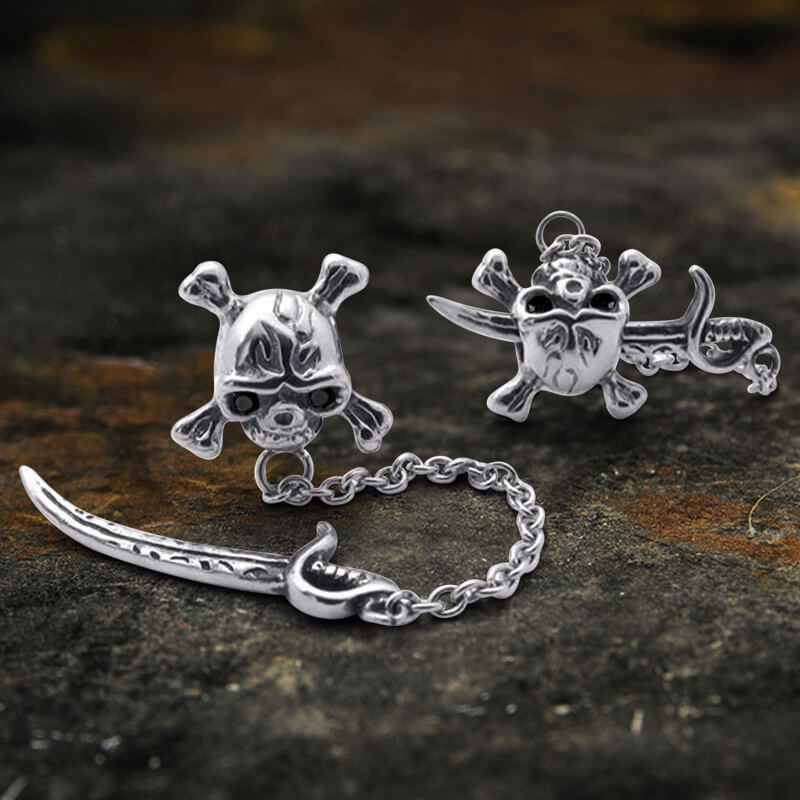 Gothic Sword Crossbone Stainless Steel Skull Stud Earrings