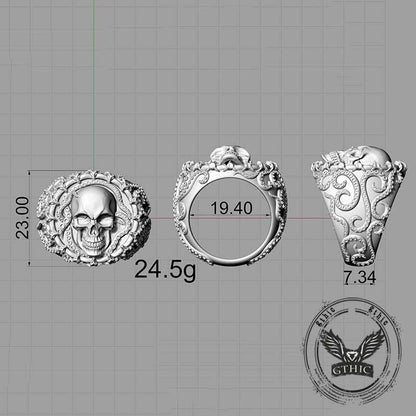 Gothic Tentacle Skull Head Sterling Silver Ring