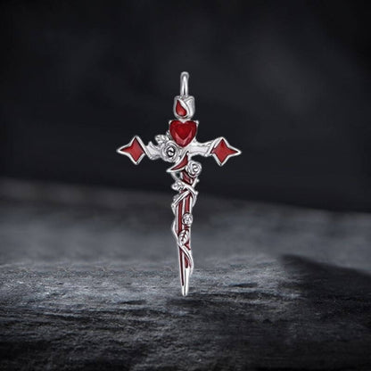 Gothic Thorn Rose Heart Gem Cross Copper Pendant
