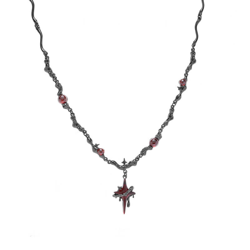 Gothic Thorns Four-pointed Star Alloy Necklace