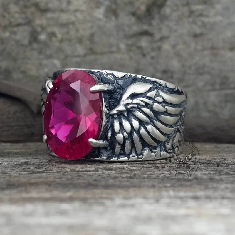 Gothic Winged Gem Vine Pattern Sterling Silver Ring
