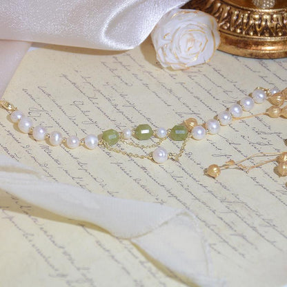 Grape Jade and Pearl Bracelet