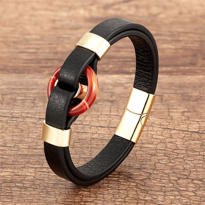 Green Aventurine Leather Magnetic Buckle Bracelet 16-18cm