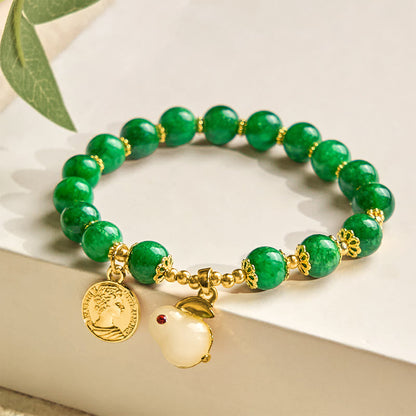 Green Calcite Clarity Bracelet With Rabbit Charm 14-16cm