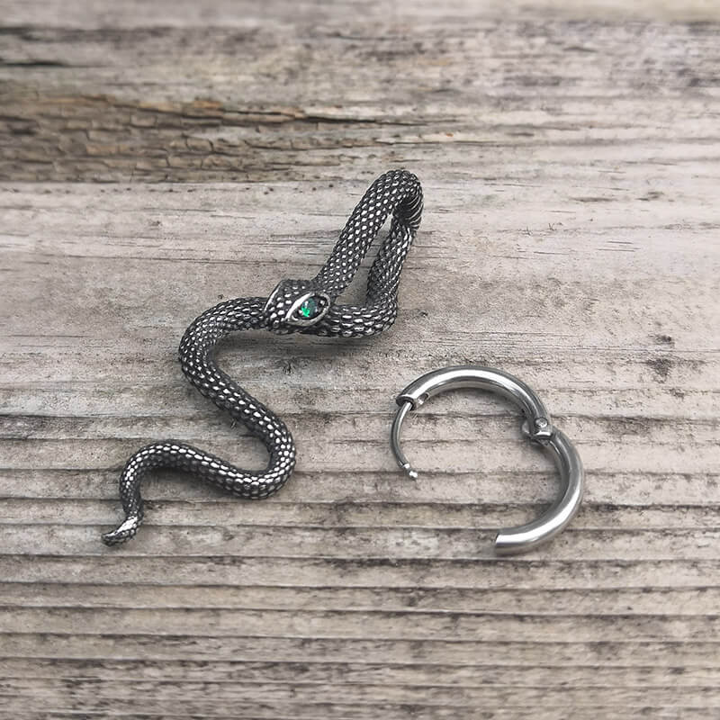Green Eye Snake Stainless Steel Drop Earrings