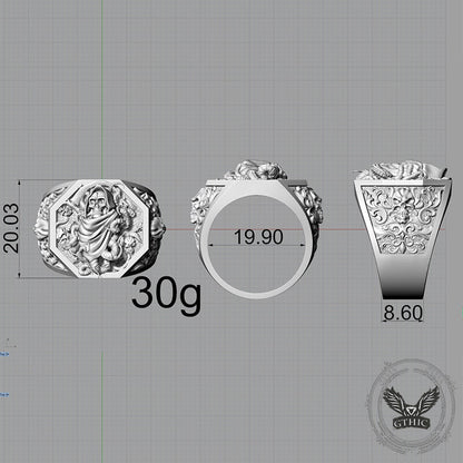 Grim Reaper Scythe Skull Tentacle Sterling Silver Ring