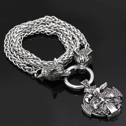 Odin Wolf Raven Stainless Steel Viking Necklace