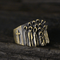 Ruin Cross Brass Sterling Silver Skull Ring