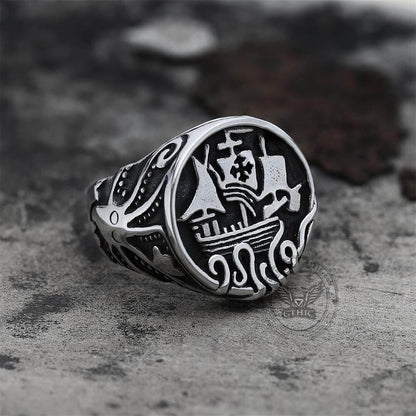 Sailboat Stainless Steel Kraken Octopus Ring