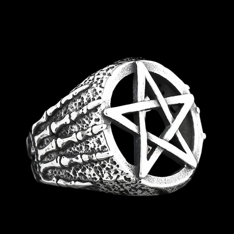 Hands of Death Pentagram Skull Ring