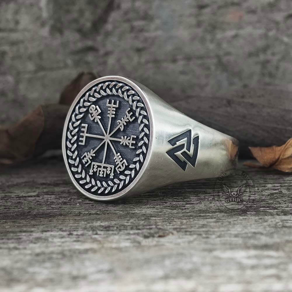 Helm of Awe Valknut Sterling Silver Viking Ring