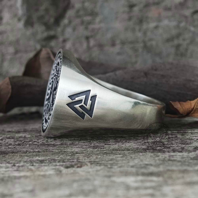 Helm of Awe Valknut Sterling Silver Viking Ring