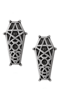 Hex Coffin Stud Earrings With Triple Moon and Pentagram