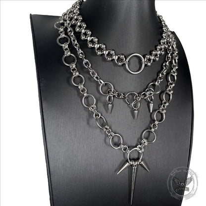 Hip-hop Punk Spiked Multi-layered Stainless Steel Necklace