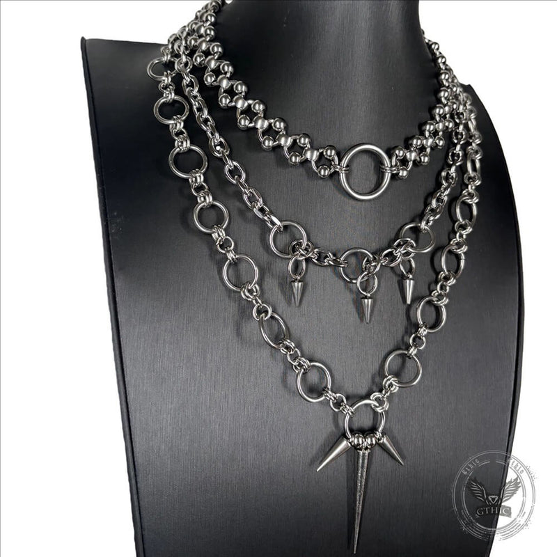 Hip-hop Punk Spiked Multi-layered Stainless Steel Necklace