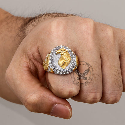 Hip Hop Eagle Rhinestone Stainless Steel Animal Ring