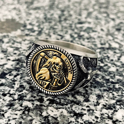 Hobo Nickel Grim Reaper Sterling Silver Skull Ring