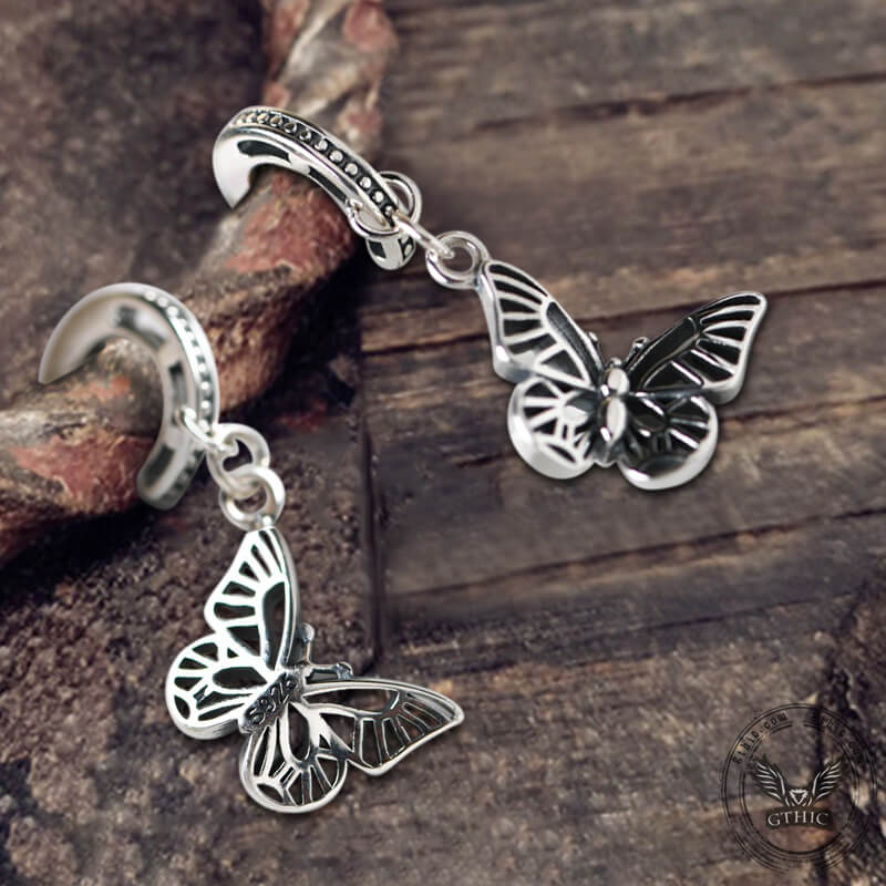 Hollow Out Butterfly Sterling Silver Huggie Earrings