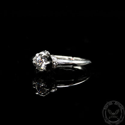 Horned Skull Inlaid Zircon Sterling Silver Ring
