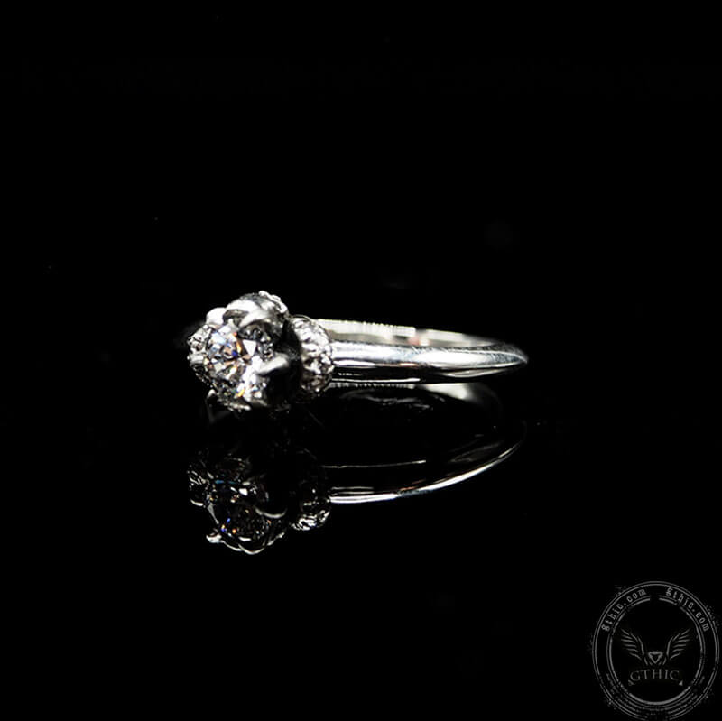 Horned Skull Inlaid Zircon Sterling Silver Ring