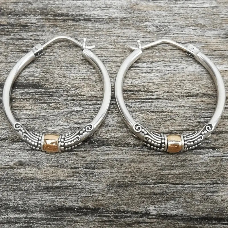 Luxe Carved Silver Hoop Earrings