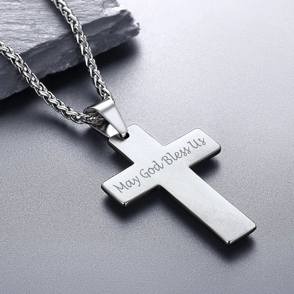 Christian Black Enamel Cross Pendant Necklace for