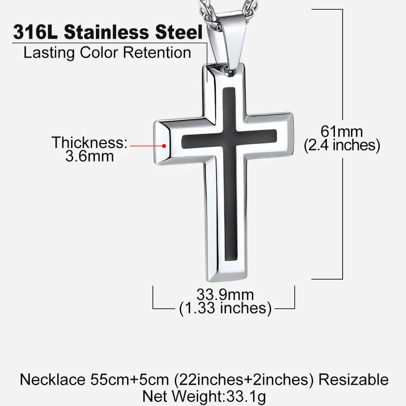 Christian Black Enamel Cross Pendant Necklace for