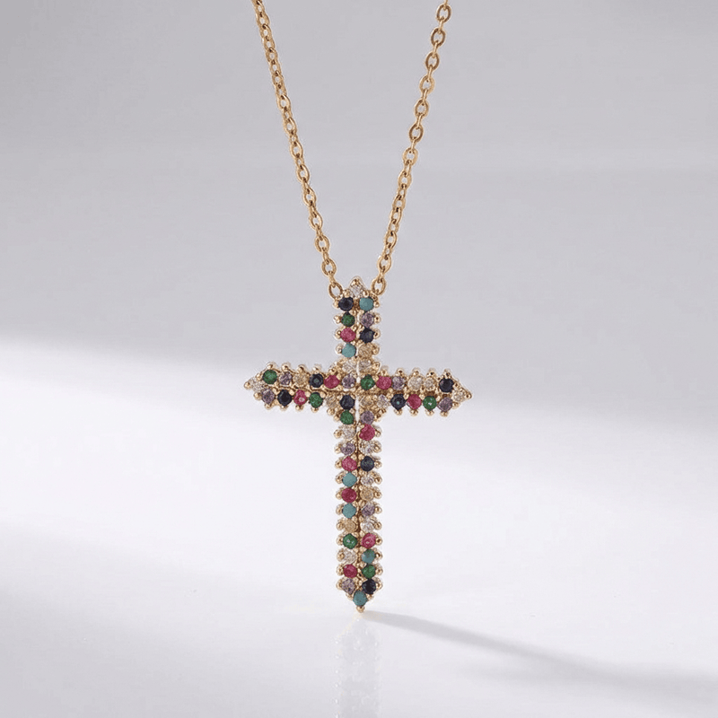 Zircon Rainbow Cross Necklace
