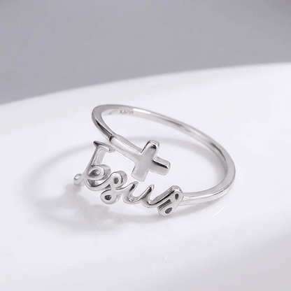 Silver Jesus & Faith Ring - (adjustable)