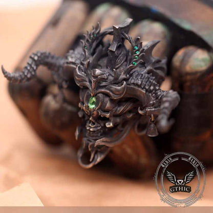 Imperial Horned Skull Gemstone Sterling Silver Ring