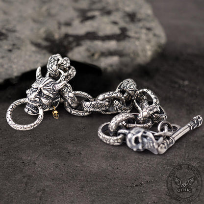 Japanese Demon Oni Skull Sterling Silver Bracelet