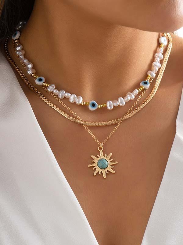 Eye Pearl Sun Turquoise Necklace